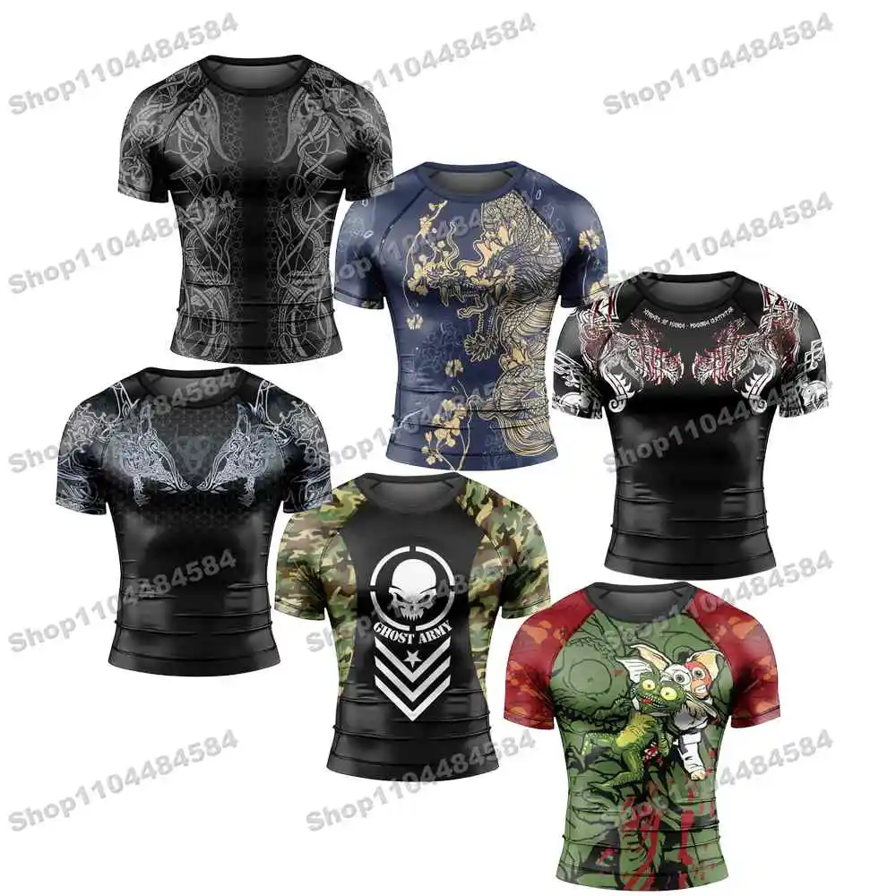

7th Summer Newly Rash Guards Джерси для серфинга Пляжные брюки Купальники Дайвинг Тренажерный зал с короткими рукавами ММА BJJ Мужчины Джиу-джитсу Фитнес-наборы