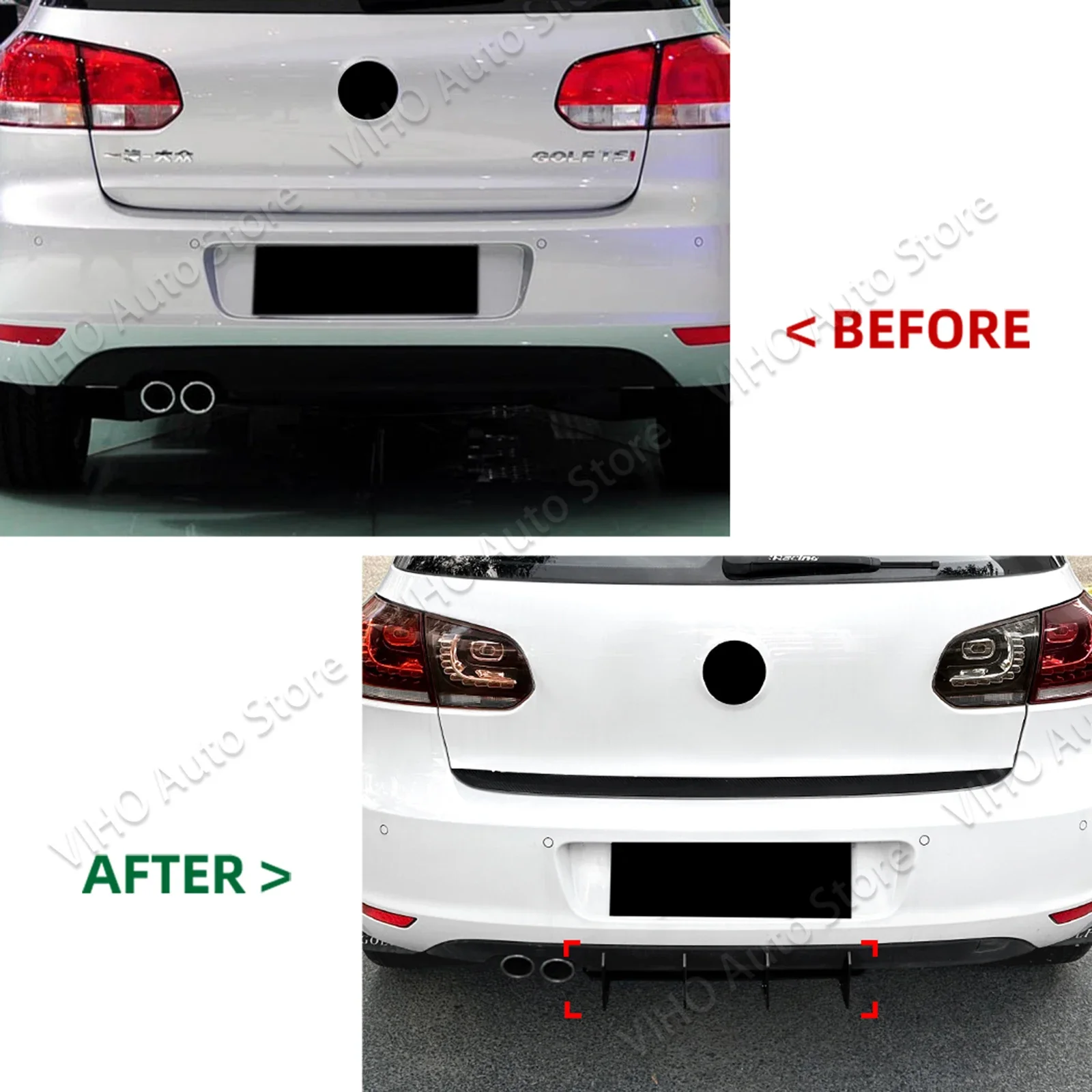 For Volkswage Golf 6 MK6 Standard TSI TDI 2009 2010 2011 2012 2013 4 Fins Car Rear Bumper Diffuser Spoiler Splitters Diffuseur