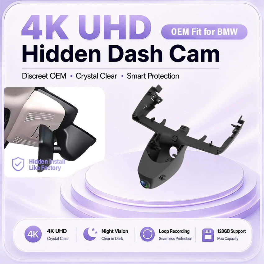 Plug and Play 4K Car DVR For BMW X3 G01 X5 G05 X7 G07 for BMW 3 G20 G21 2018-2023 OEM Dashcam, Night Vision, WiFi APP Control