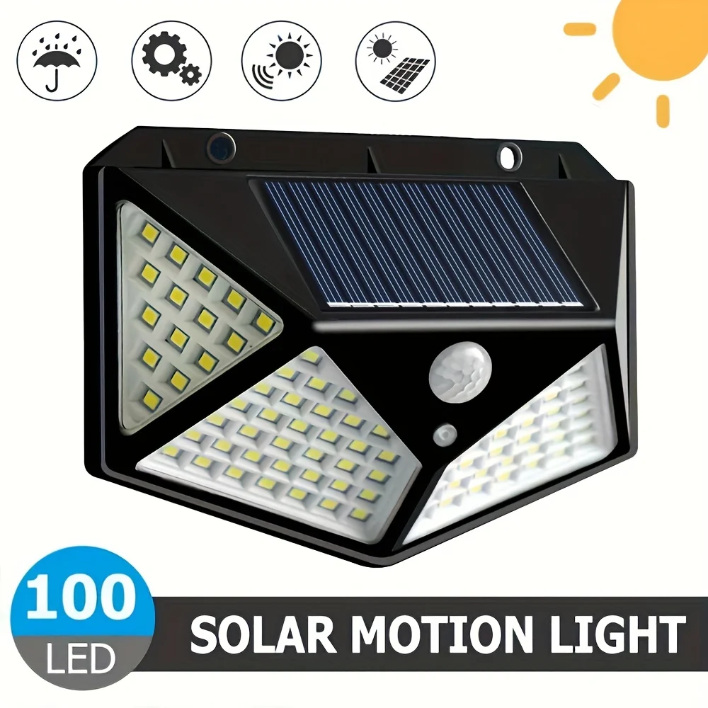 1pc 100 LED Waterproof Solar Wall Light 3 Modes LED Solar Powered Smart Motion Sensor Light For Balconies Patios Patios Gardens