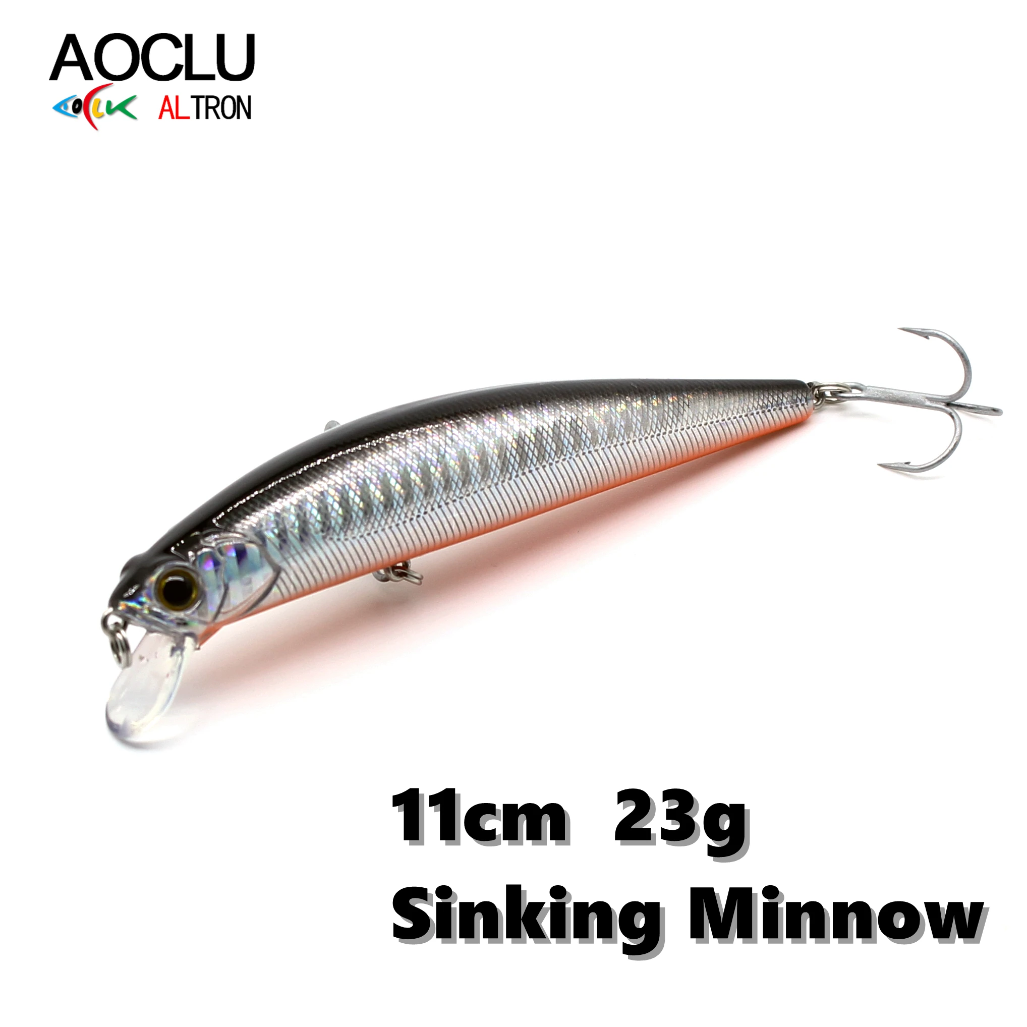 AOCLU-Hard Sinking Minnow Lure, Wobbler Lure, Fresh Salt Water, All Class Fishing with VMC Hooks, Long Casting, 110mm, 23g