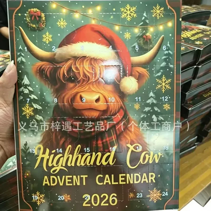 Cross-border independent station new product Scottish Highland cow arrival countdown Christmas tree decoration