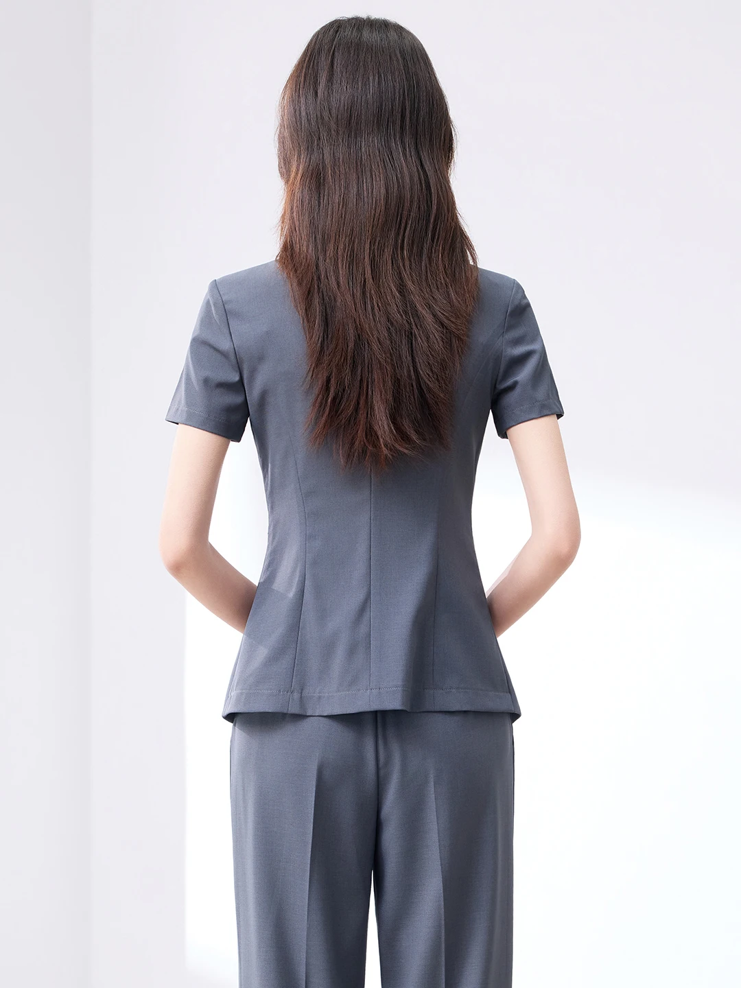 Women's Short Sleeve Suit Jacket Commute Professional Fashionable Summer New Arrival Polyester Fabric Anti-Wrinkle round Hem