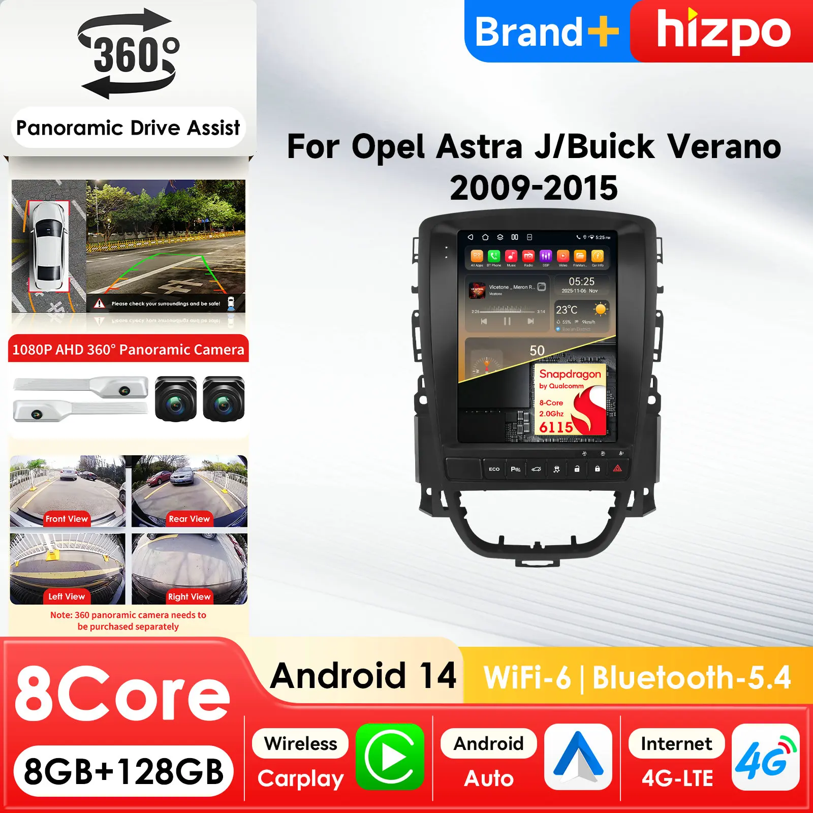 

Автомобильная магнитола Hizpo 9.7' 360Cam Intelligent Systems Android для Opel Astra J 2009-2015, для Buick Verano 2009-2015, с поддержкой Carplay