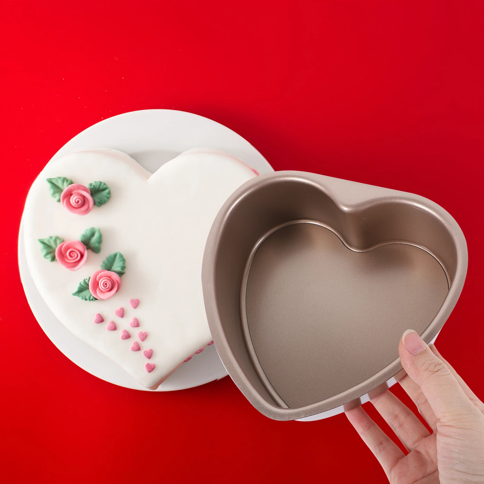 

Heart Cake Pan Stainless Steel Rust Proof Reusable Non Stick Bakeware for Household Kitchen Cake Baking Party Festival