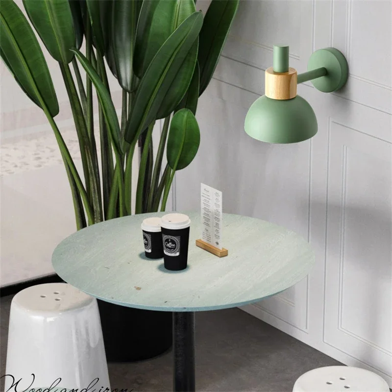 Imagem -05 - Modern Nordic Wood And Metal Paint Lâmpada de Parede Sconce Colorido Luz Simples Restaurante Café Bar Lustre com Pull Switch Decoração para Casa