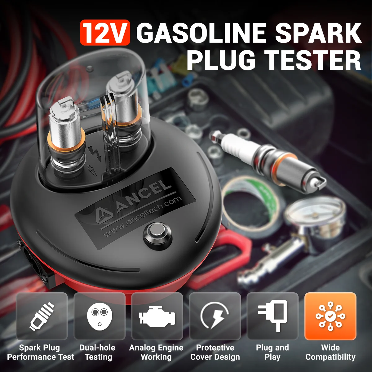 ANCEL SP20 Newest Automotive Spark Plug Tester Diagnostic Tool US 110V&EU 220V Weak Action Dual Hole Test Plug and Play Analyzer
