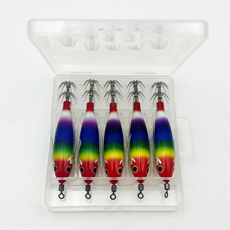 ShareShark 5 Stück/Box Leuchtendes Horizontales Garnelen-Lasermuster Hartköder-Set, geeignet für Meeresangeln auf Tintenfische und Oktopus. – Detail 11