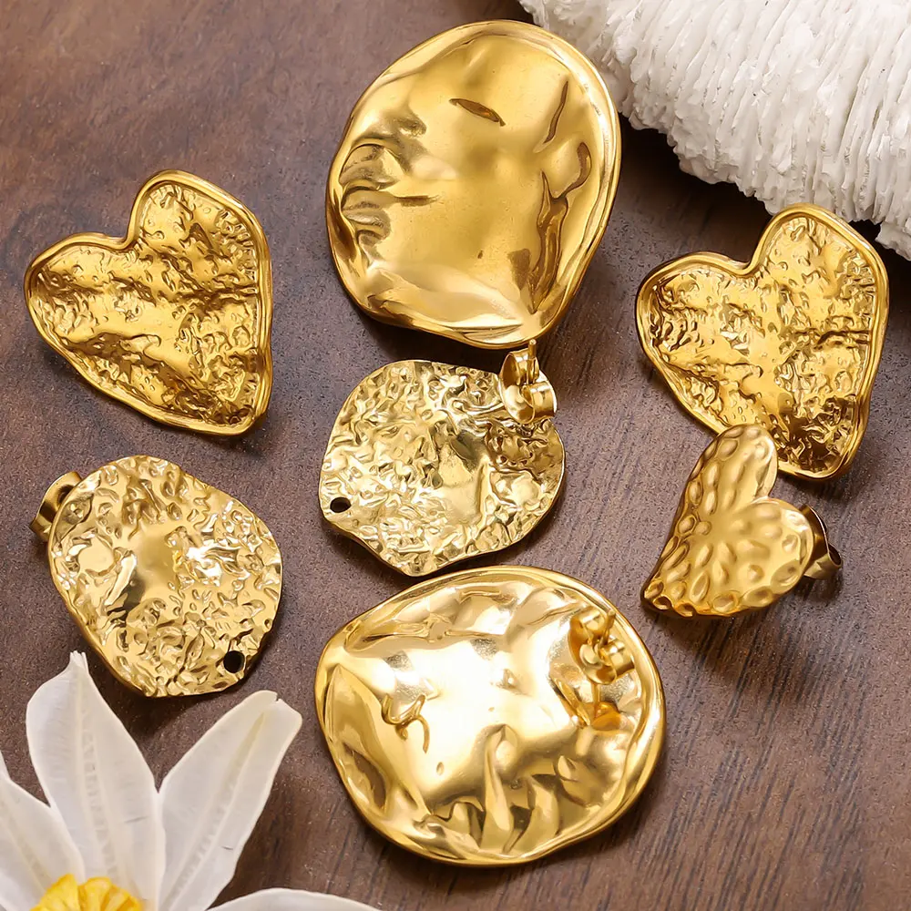 

6pcs/lot Stainless Steel Geometry Twists Golden Stud Earrings Punk Hip Hop Hooks Connectors Earring Base Posts Jewelry Supplies