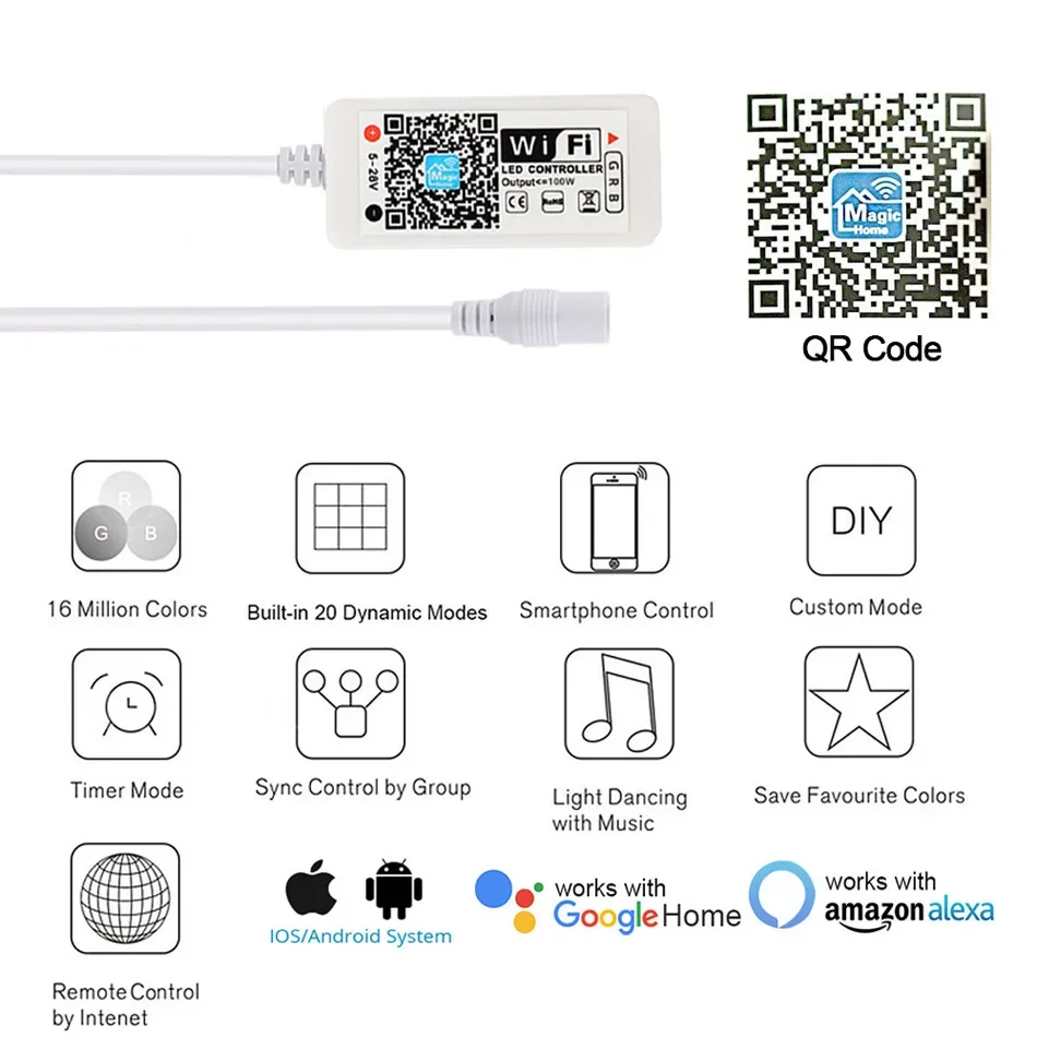 LED Strip WIFI RGB RGBW Controller Android IOS App Bluetooth Compatible Magic Home IR Control RGB RGBW LED Strip 5V 12V LED 24V