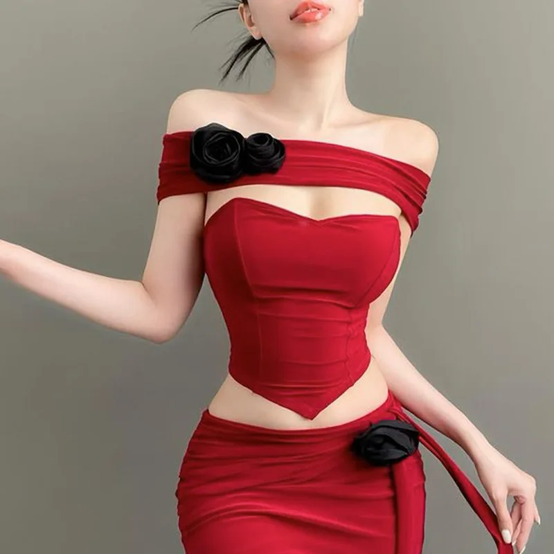 European and American fashion flower slim-fit fishbone top Instagram network red with the same temperament spice girl boob top