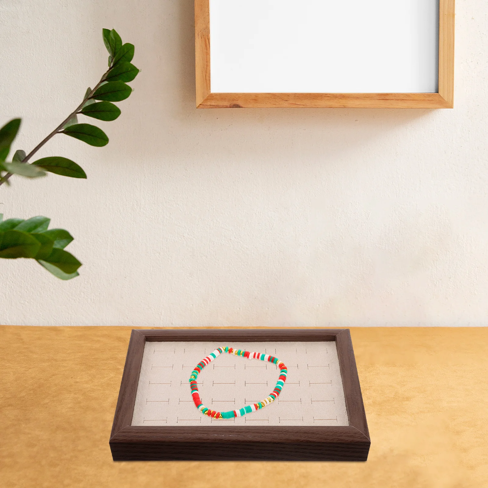 Wooden Rings Organizer Jewelry Tray 30 Slots Walnut Finish Jewelry Display Plate Necklace Ring Earring Storage Tray for Home