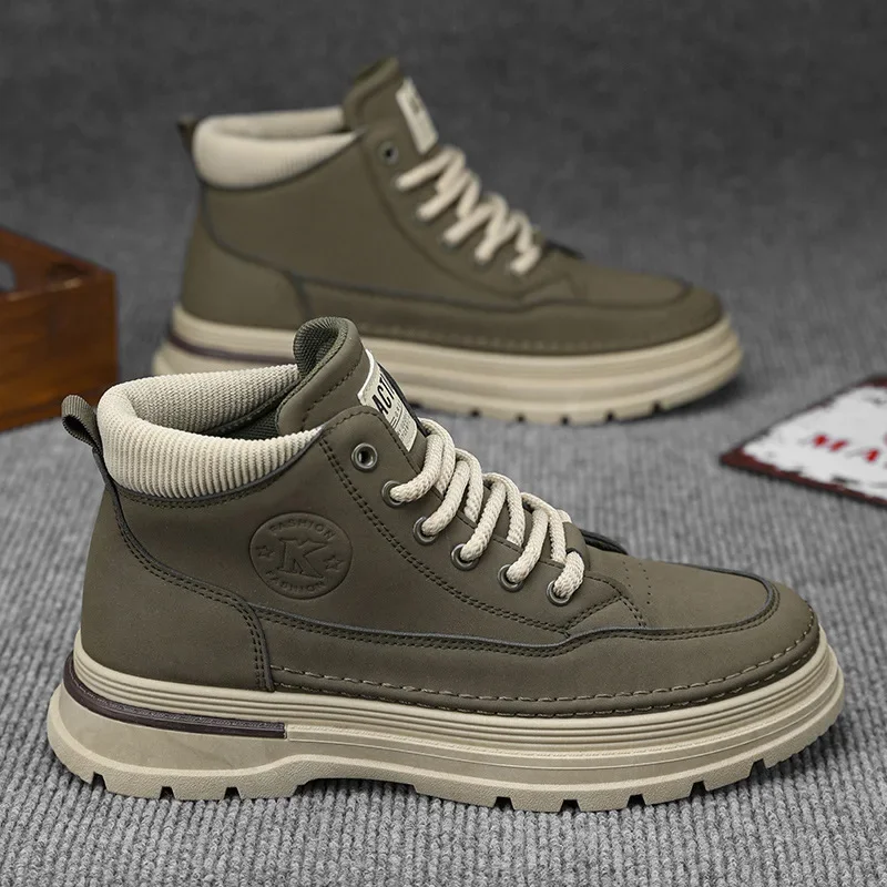 الرجال سميكة وحيد أحذية بوت قصيرة غير رسمية موضة النمط البريطاني أحذية العمل الرجال الخريف حذاء كاجوال ريترو عالية أعلى أحذية الرجال حذاء بوت بطول الكاحل