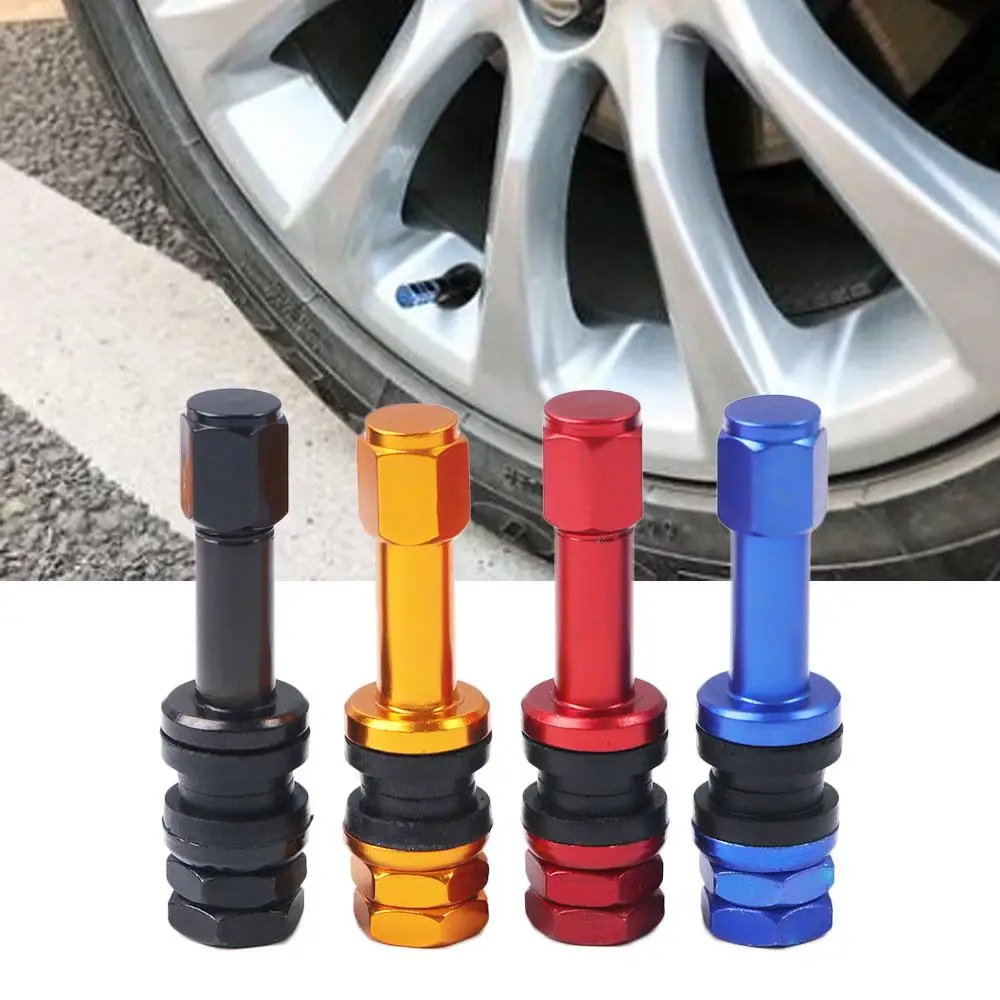 Metal 4PCS Bikes Aluminum Alloy Tubeless High Pressure Tire Valve Stems TR48E Valves Dust Caps Bolt-in