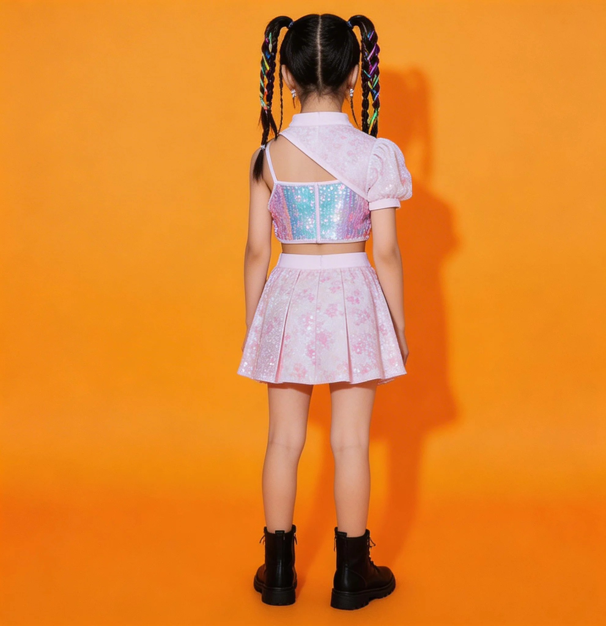 

Розовый блестящий танцевальный костюм для девочек с пайетками: топ без рукавов и юбка, 2 предмета, для хип-хопа, джаза, уличных выступлений и сценических представлений