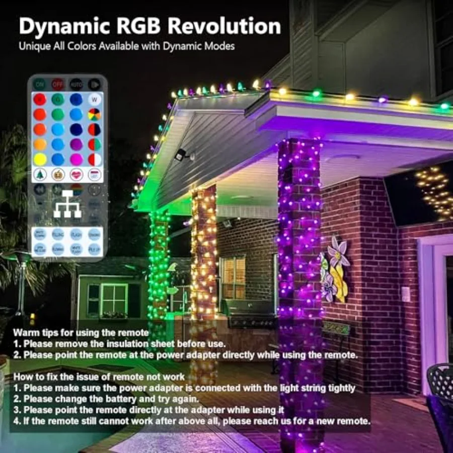 Color Changing String Lights 98Feet RGB Christmas Lights Dimmable Multifunctional Christmas Light with Remote for Indoor Outdoo
