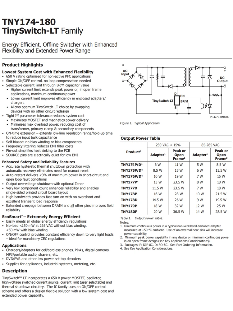 TNY174PN TNY175PN TNY176PN TNY177PN TNY178PN TNY179PN TNY180PN Power management chip Controller and regulator DIP-7 5PCS