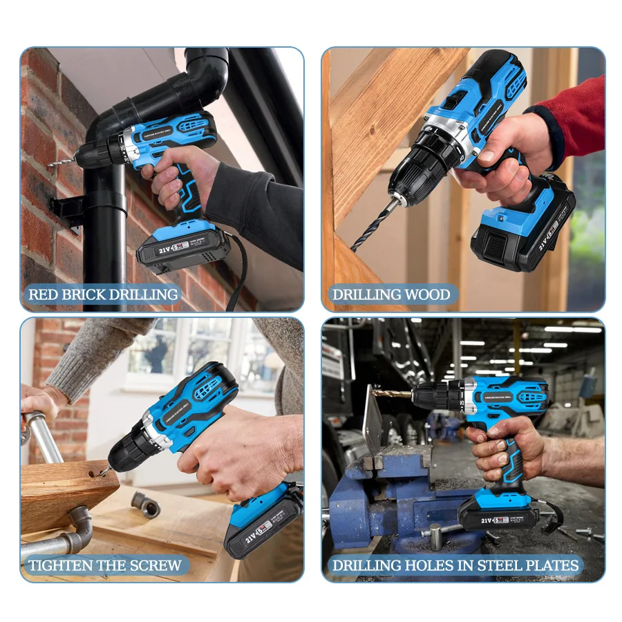 Perceuse à percussion de charge, batterie au Lithium, accessoires de tournevis électrique portables pour la maison, vente en gros