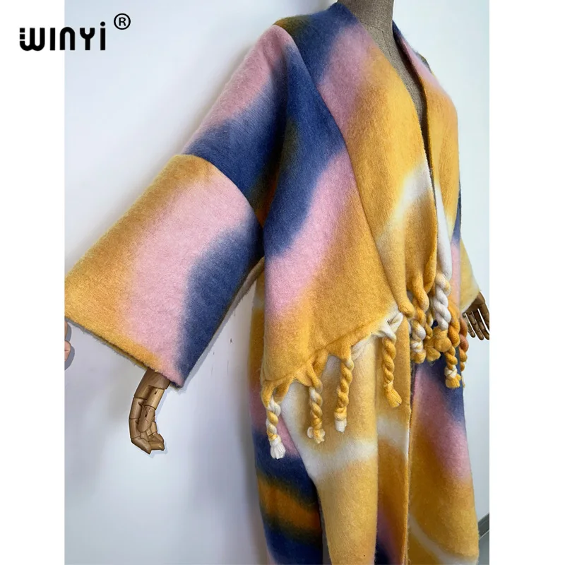 WINYI Winter Women High Quality Luxury Long Fur Coat tassel comfortable printing coat Loose Female longue Thick Warm OverCoat