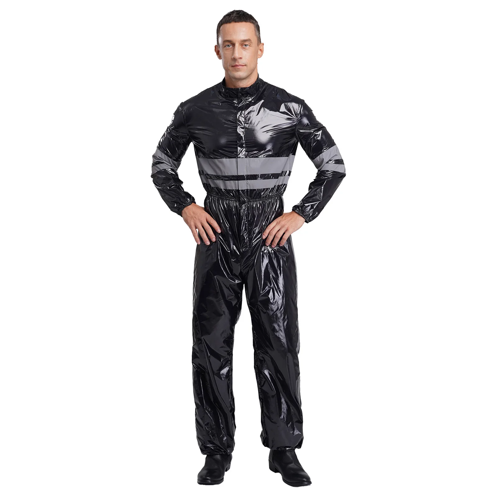 

Мужские светоотражающие полосы высокой видимости, водостойкий комбинезон, костюм с воротником-стойкой, длинный рукав, эластичный пояс, комбинезон на молнии