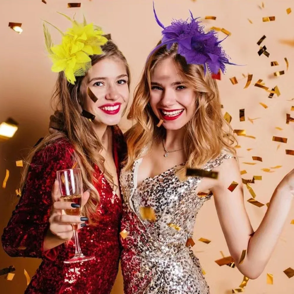 Feather Decoration Feather Flower Headband Floral Design Retro Style Bride Hair Decoration Stylish Accessory Cocktail Headband