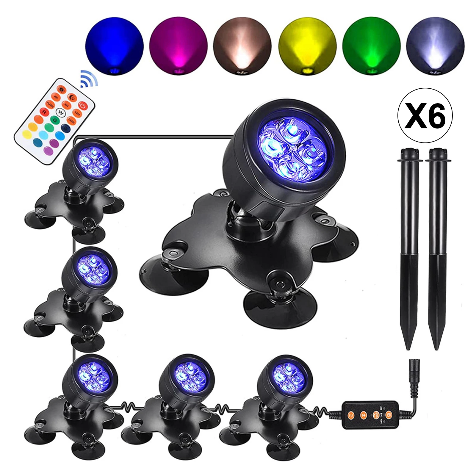 RGB Underwater Diving Lamp Light Kit Set with Remote Controller Line Control Rotatable Illumination Angle for Swimming Pool Pond