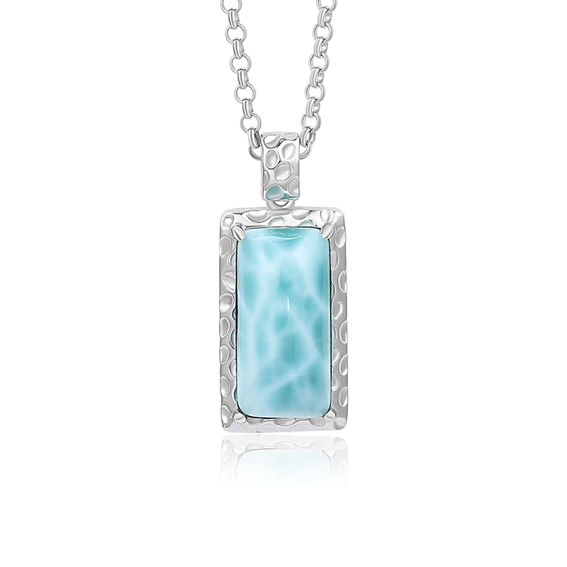 XYOP 925 Silver Gift Rectangular Pendant In Natural Blue Larimar Design, Collection Of Unique Wedding Party Occasions Fairy High