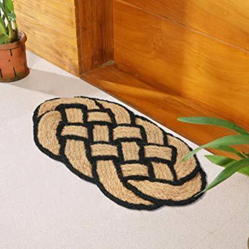 

Rug Hand Woven 100% Natural and Environment-friendly Coconut Shell Fibre and Jute Doormat Natural Color and Black