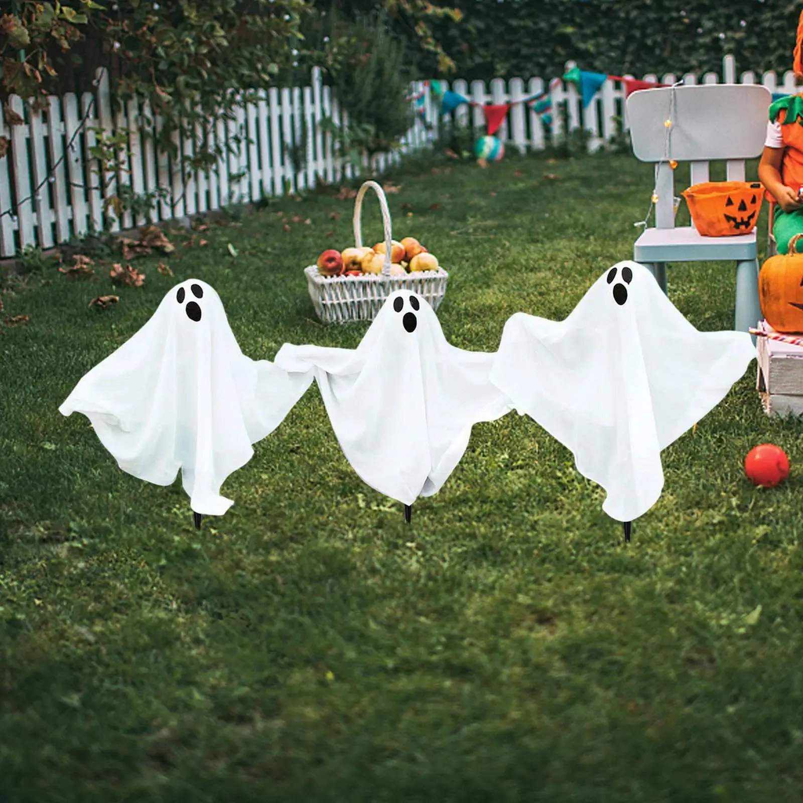 

3 Pieces Halloween Ghost Stakes Haunted House Easy to Assemble Festival Home Sculpture Yard Ornament Garden Stake Scary Prop
