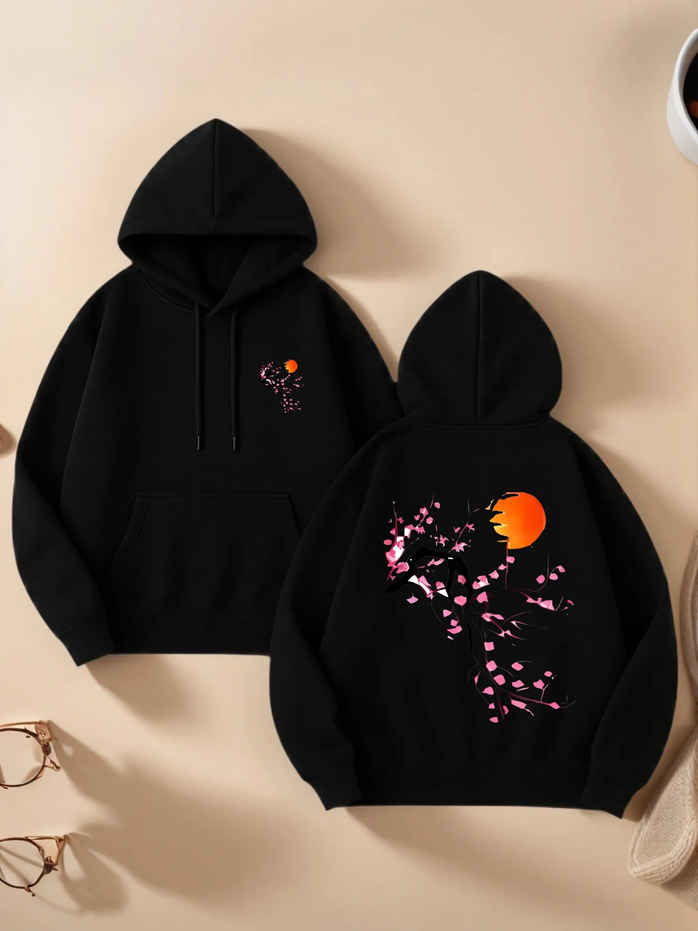 

Graphic Hoodie Women, Floral Graphic Aesthetic Design, Cotton Blend, Casual Everyday Wear, For Teens
