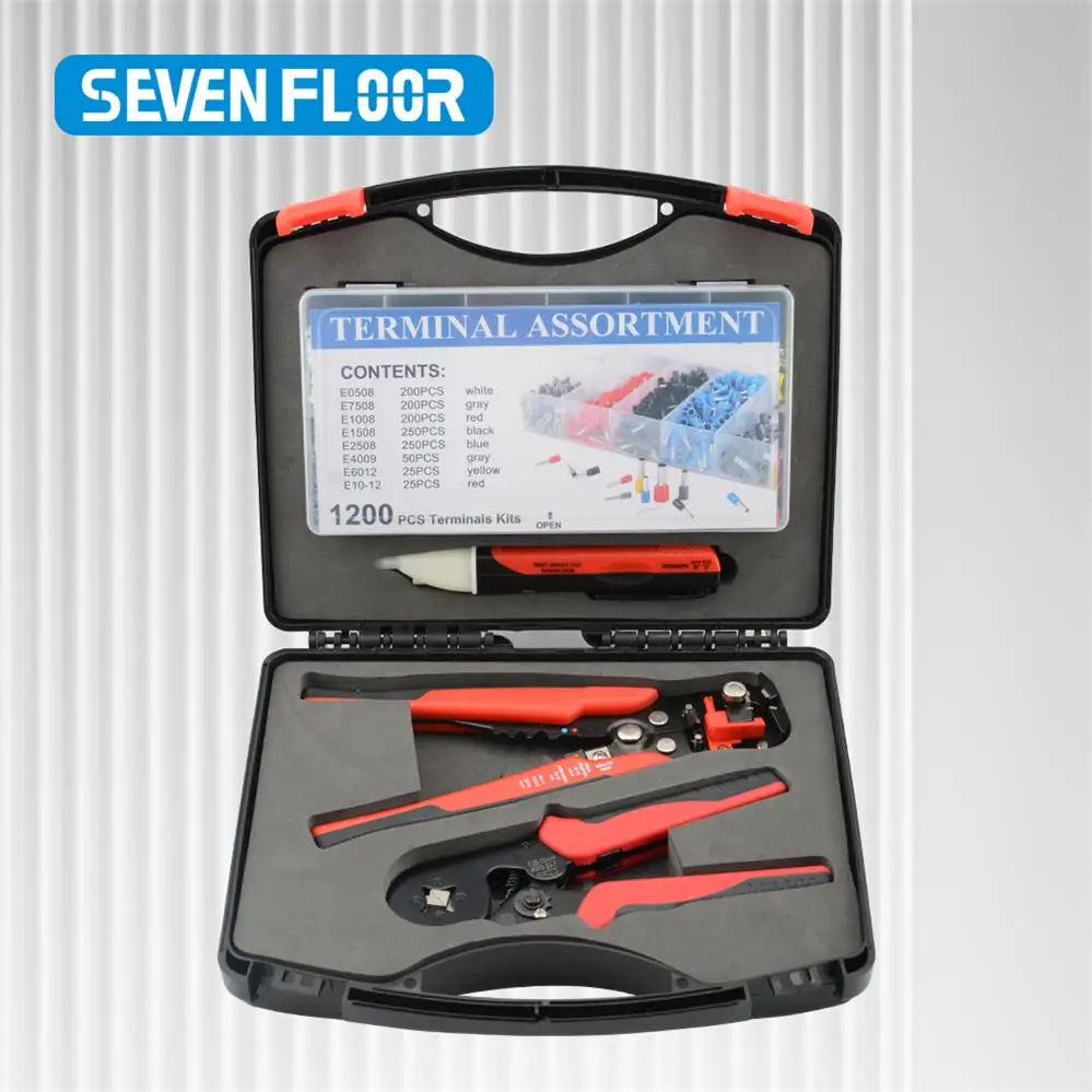 Ferrule Crimping Tool Kit, Preciva AWG23-7 Self-adjustable Ratchet Wire Crimping Tool Kit Crimper Plier Set  Wire Toolbox kit