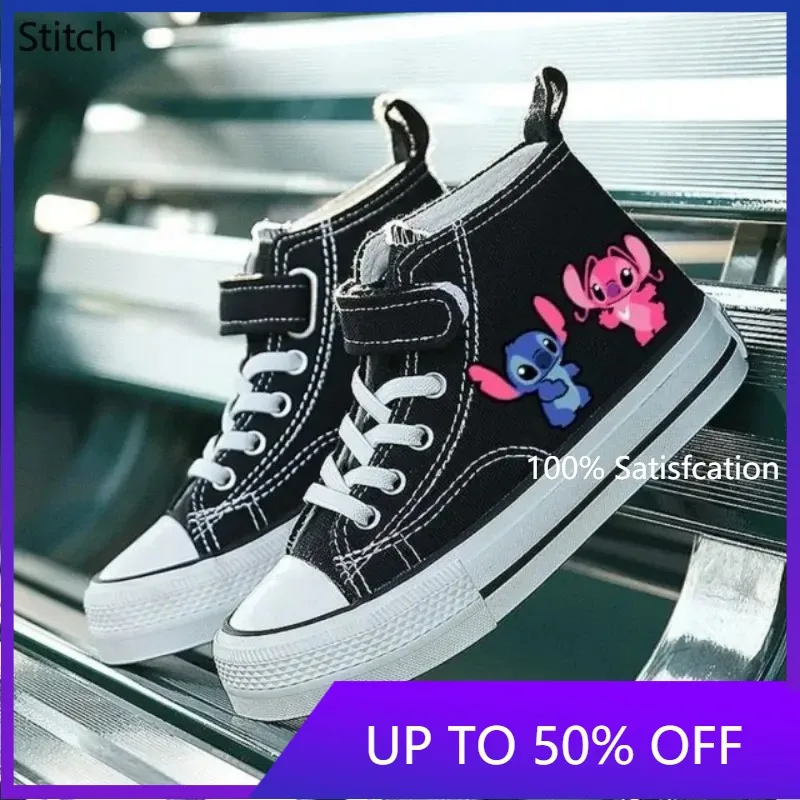 2024 Girl Casual Cartoon comfort Shoes High-top Canvas Shoes Lilo Stitch Boys Kids Disney Sport Children Print Boys Tennis Shoes