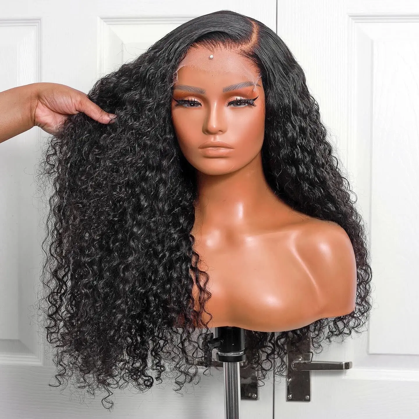 

Natural Black Soft 26Inch Long 180%Density Kinky Curly Preplucked Glueless Lace Front Wig For Women With Babyhair Daily Cosplay