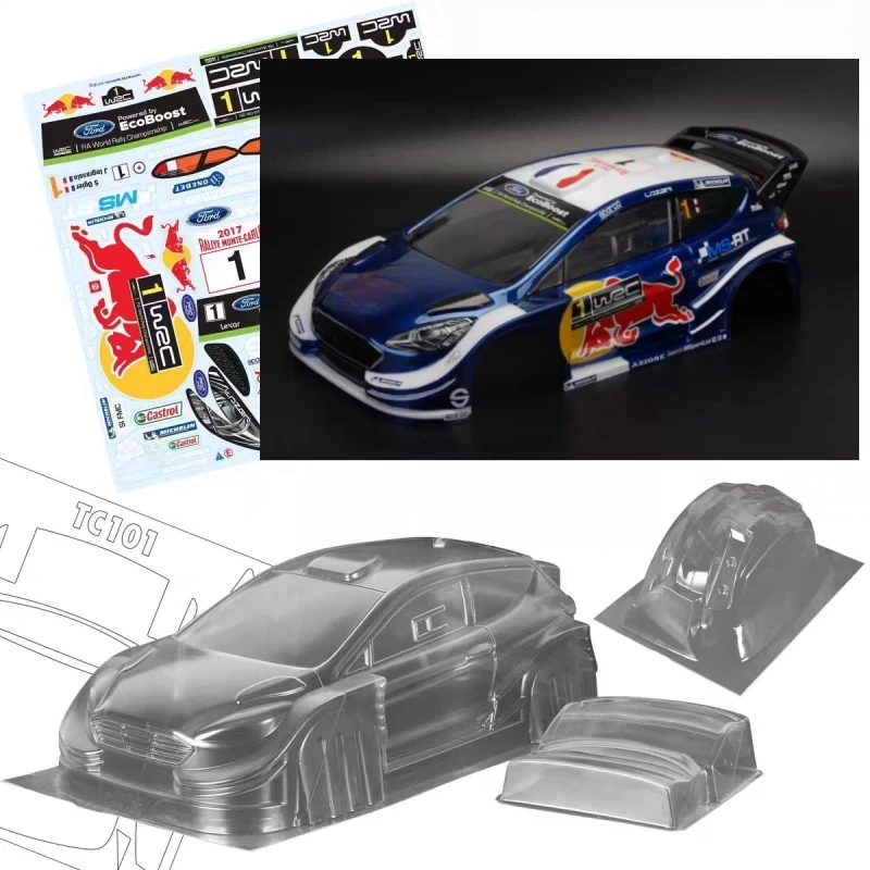 1/10 Ford Fiesta WRC Clear body shell 200mm for 255-260mm Wheelbase RC Rally car Tamiya tt01 tt02 mst 3racing lc racing hsp hpi