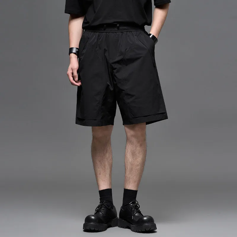 High Quality 2026 Summer Dark Series All-Match Boys Japanese Minimalist Fashion Frock in Black Long Shorts