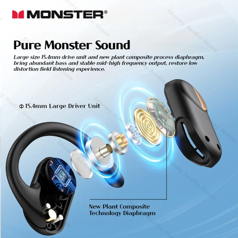 Monster OWS Wireless Bluetooth 5.4 cuffie auricolari sportivi a conduzione d\'aria Open Ear 31H ENC Noise Cancelling ganci per le orecchie IPX5