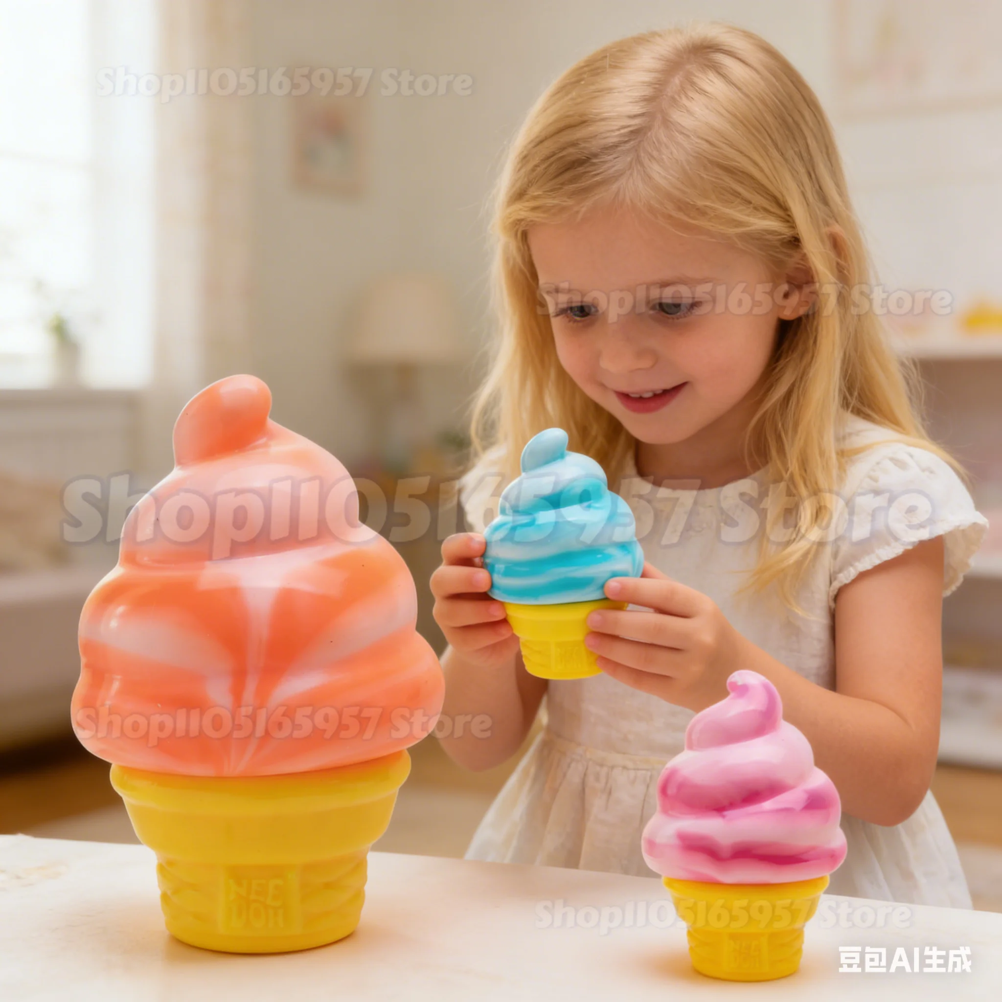 

2026 Ice Cream Shaped Decompression Nee-Doh Nice Cream Cone Squeeze Sensory Colorful Simulation Creamy Smooth Stress Relief Gift