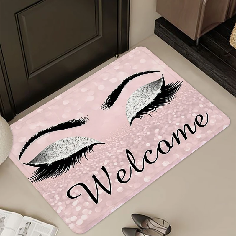 1pc Pink Eye Print Letter Graphic Mat Modern Polyester Absorbent Floor Mat For Household Home Decorative Entrance Door Rmats