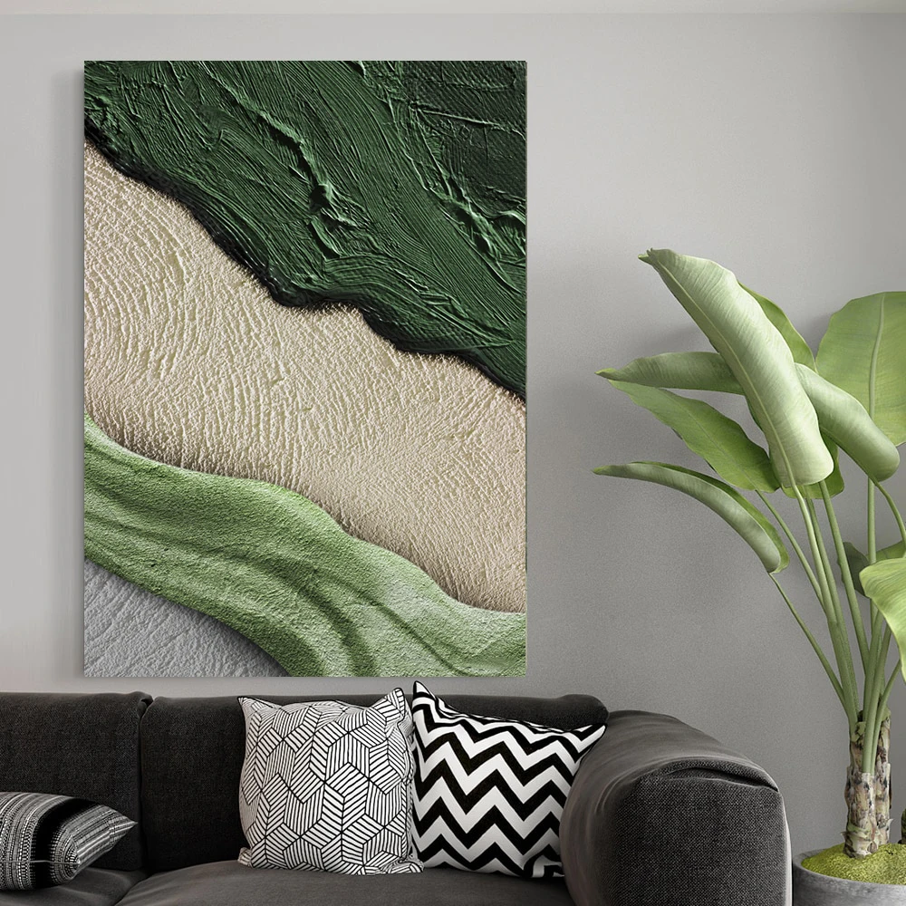 Abstract Green Forest Oil Painting Printed on Canvas Orange Texture Posters and Prints for Living Room Decor Scandinavia Cuadros