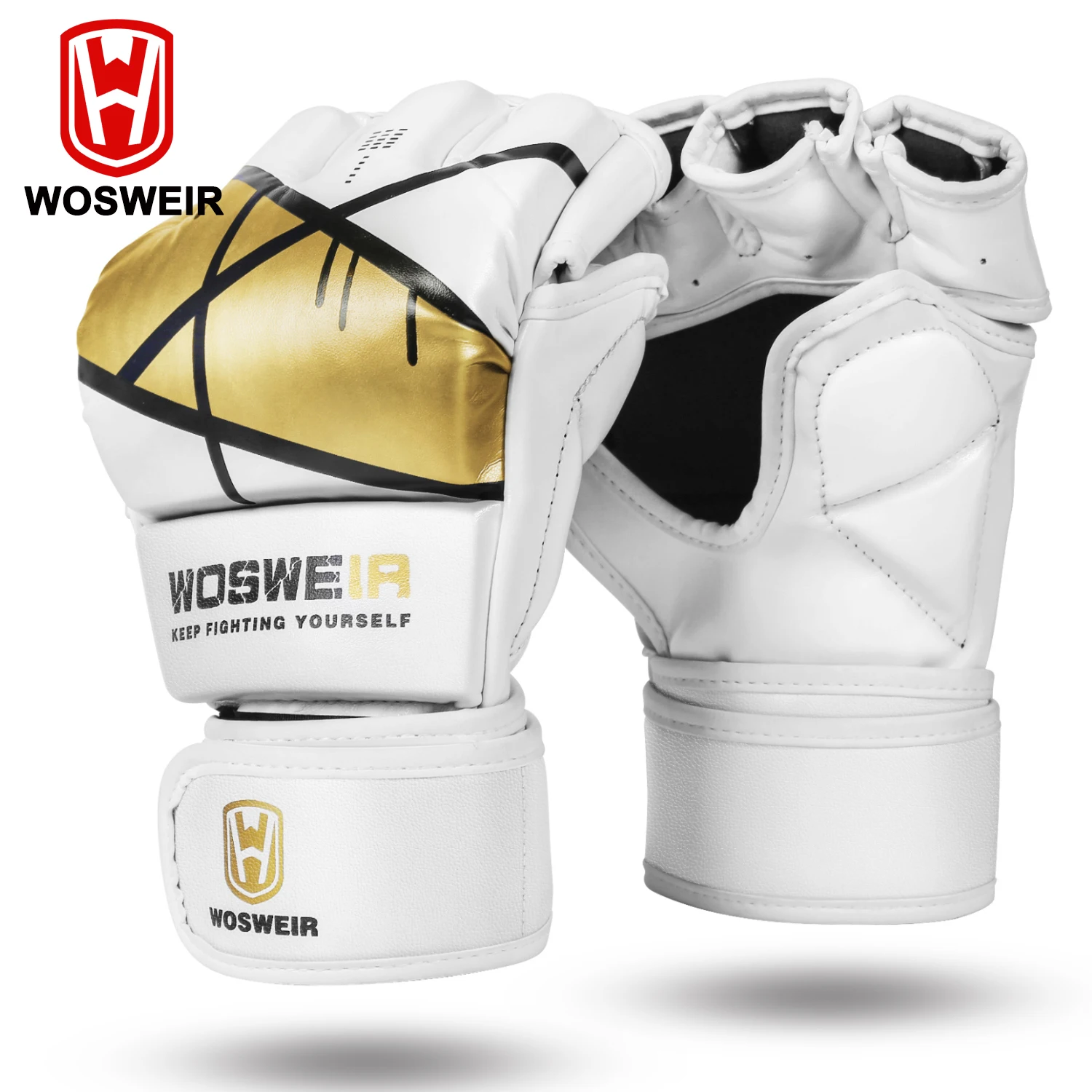 WOSWEIR-Professional Combat Set for Adult, Thick Half-Finger Gloves, Muay Thai, Knuckle, Knuckle Made, Durable Leather, PU