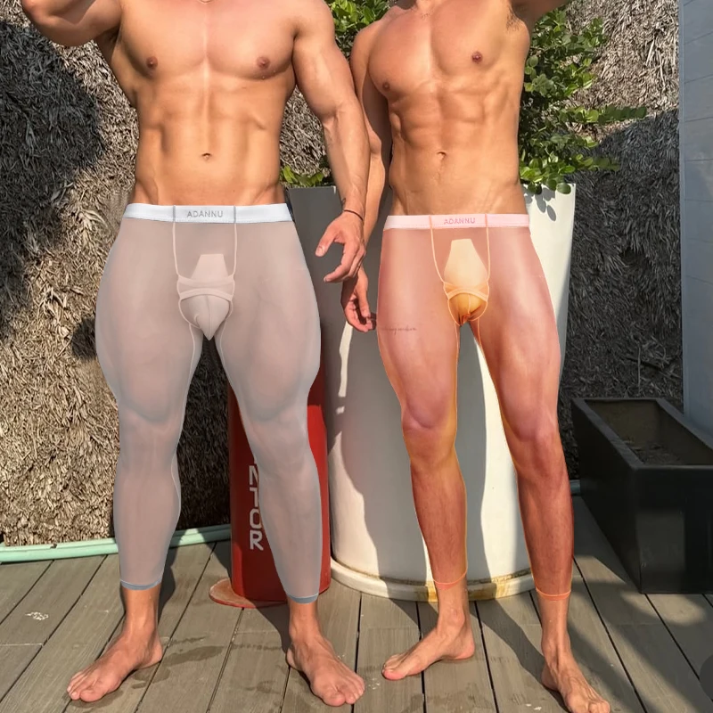 

Mens Transparent Comfortable Elastic Leggings Sexy Low Rise Long Comfortable Erotic Hombre Pants Solid Boxer Seamless Briefs