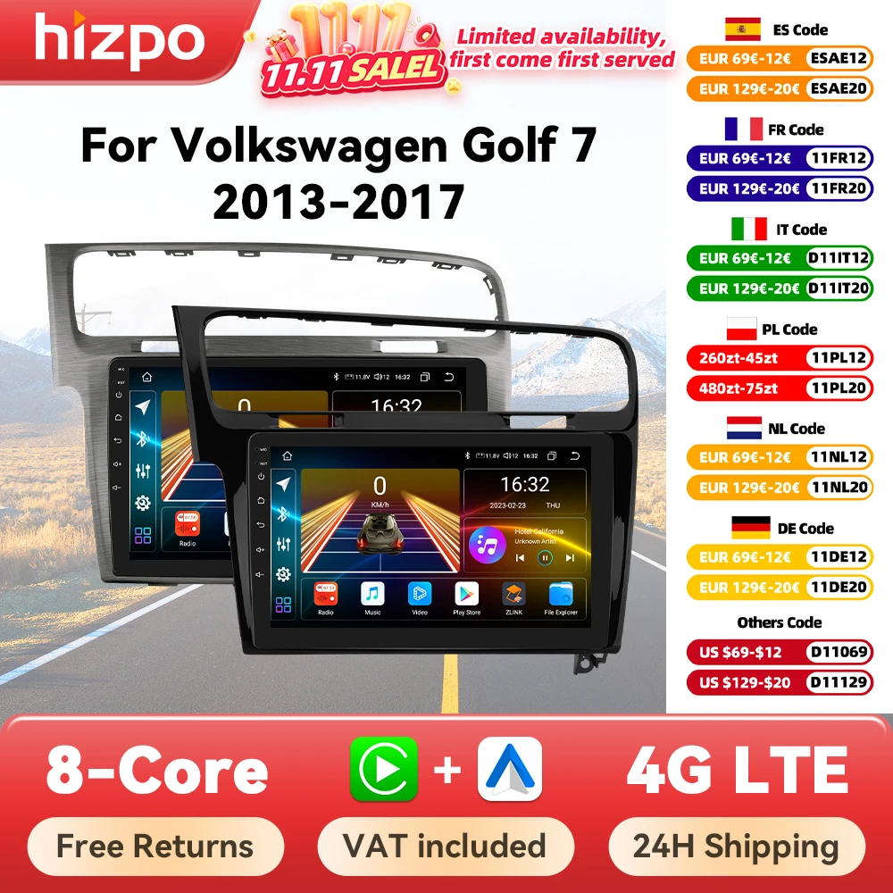 Hizpo Smart Car Intelligent Systems for VW Golf 7 2013-2017 Multimedia GPS Player 2din Autoradio CarPlay Android Auto 2din Radio