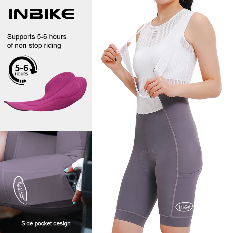 INBIKE Damen Radsport-Trägerhose, hoch taillierte Sommer-Fahrradshorts mit Riemen, stoßdämpfende Fahrradshorts, MTB-Fahrradbekleidung 6