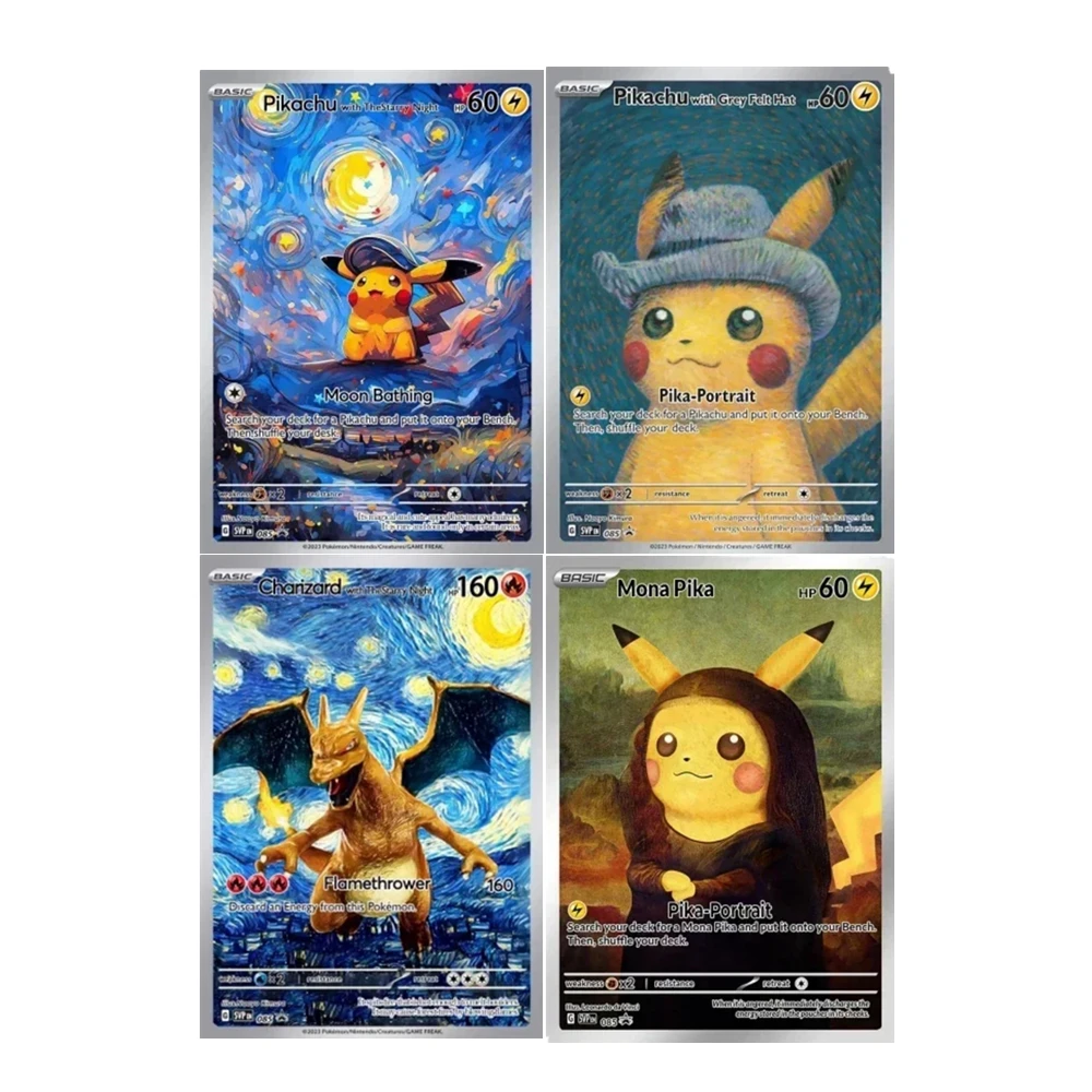 18Pcs New DIY Pokemon Van Gogh Charizard Pikachu Mewtwo Collection Cards Mew Mona Pika Anime Self Made Squirtle Cards Gift Toys