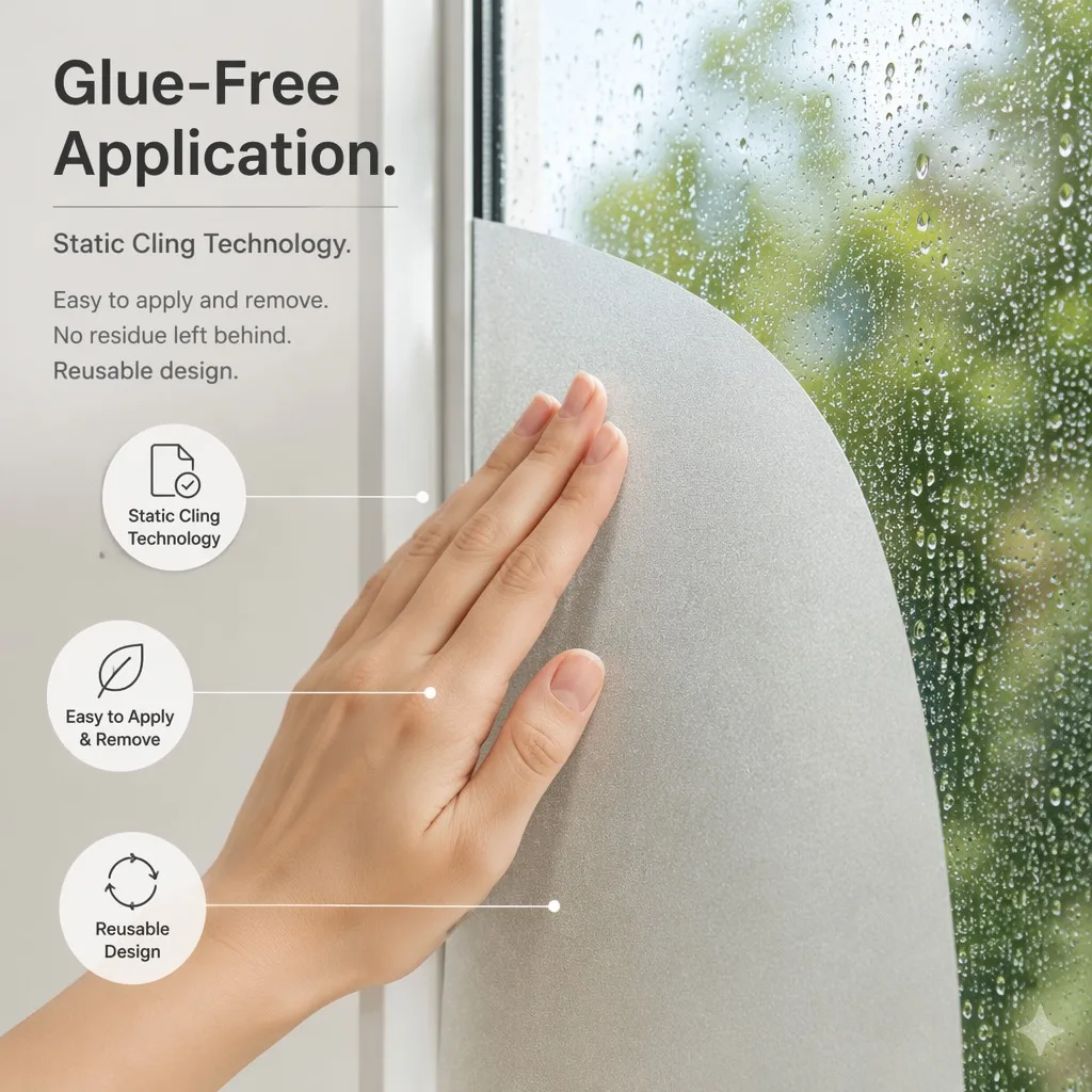 30-90cm Classic Frosted Privacy Window Film 1 Roll Static Cling No Glue Translucent Removable for Bathroom Glass