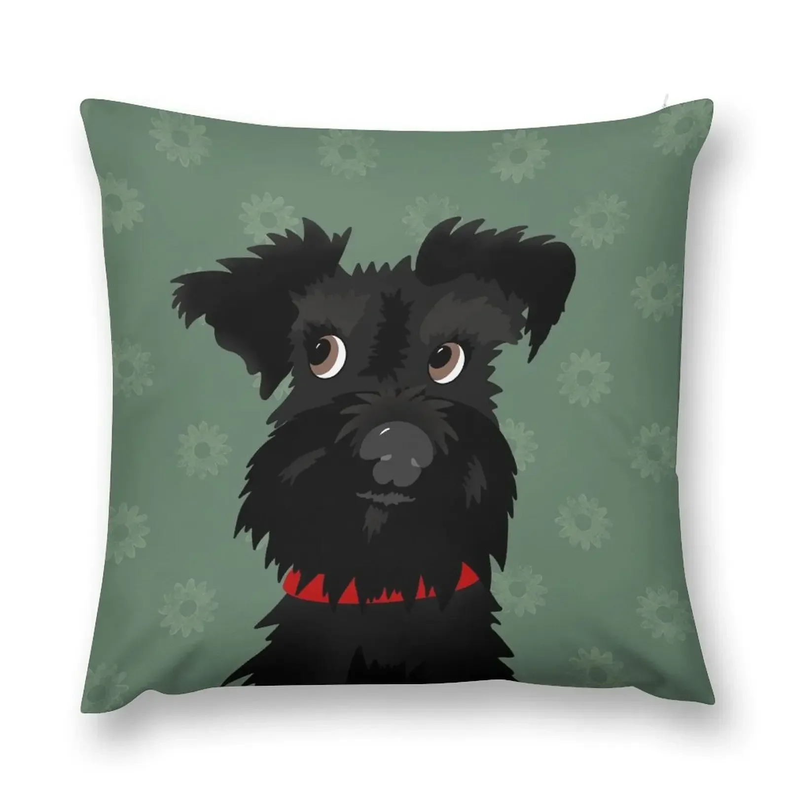 

Black Miniature Schnauzer Dog with Green Daisies Throw Pillow Couch Cushions christmas cushions covers pillow