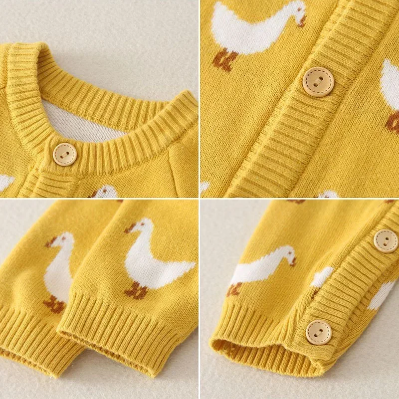 Autumn Winter Baby Clothes 2023 Baby Boy Girl Knitting Long Sleeve Rompers Infant Yellow Cartoon Jumpsuits Kids Clothing Outfits