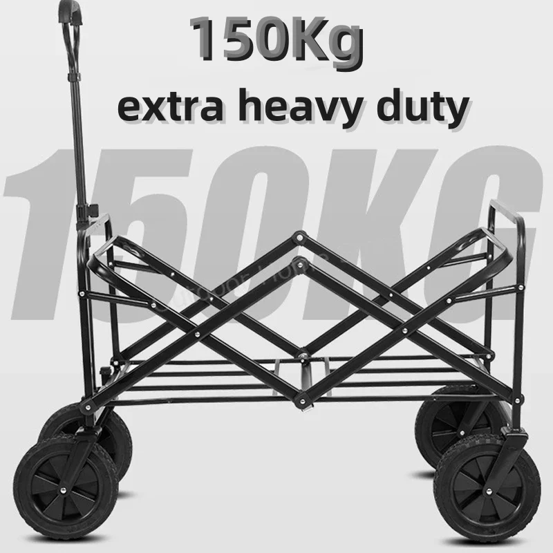 Camping Wagon Folding Moving Cart Outdoor Garden Portable Trolley Shopping Beach Push Dolly Picnic Collapsable Handcart With Whe