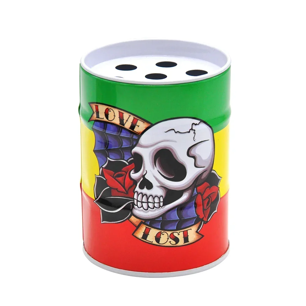 Aluminum Oil Drums No Smoke,No Life Ashtray Leaf & Skull Design Cigarette Ashtray Can Hold Multiple Cigarette.Pattern Random