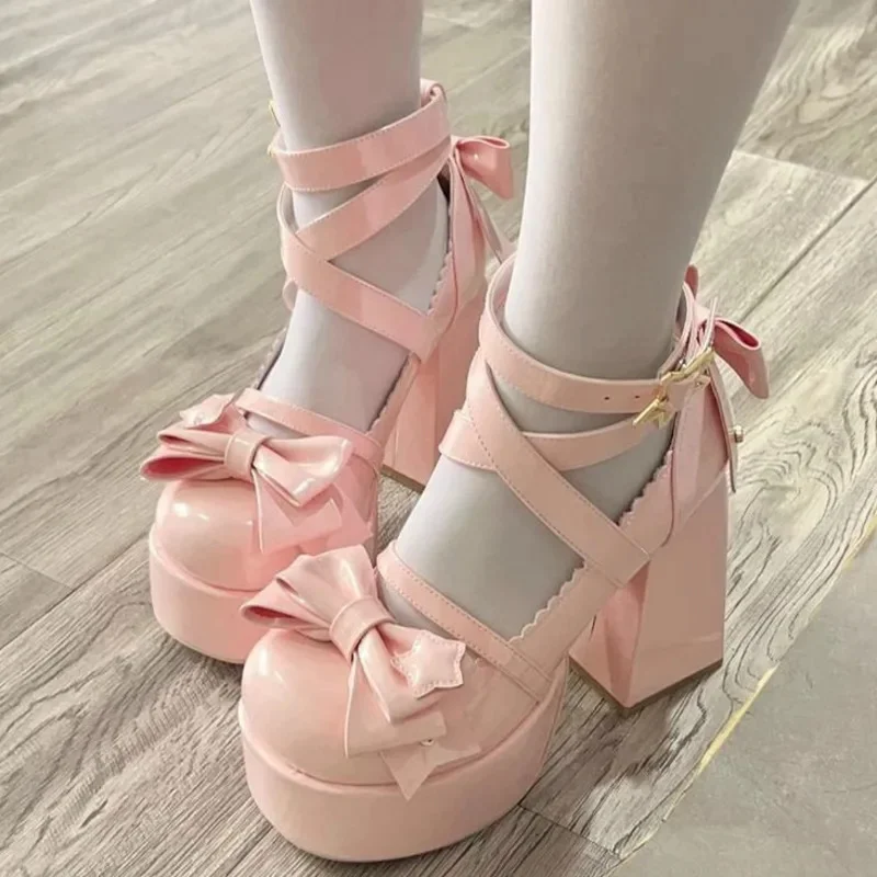 Boog Y2K Lolita Ster Liefde Schoenen JK Little Rose Schoenen Leren Schoenen Rokken Prinses Leuke Ronde Kop Hoge Hakken Hot Girl Schoenen Nieuw